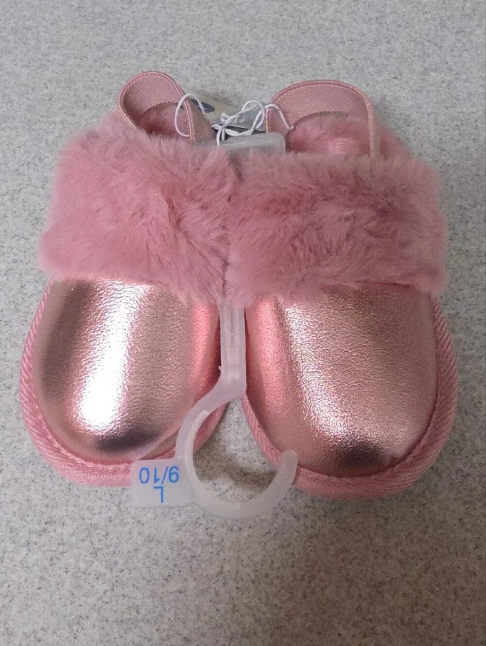 Cat & Jack Soft Pink Fuzzy Slide Sandals with Back Strap